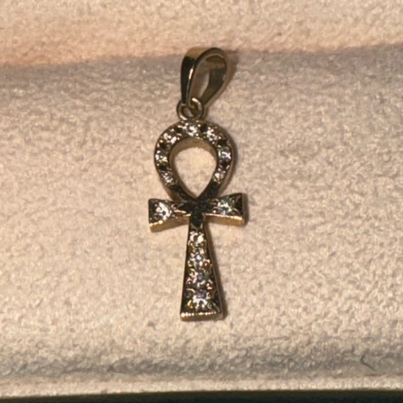 14k yellow gold Logan Hollowell diamond eternal ankh cross pendant - Picture 5 of 7
